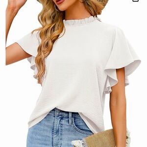White ruffle-short sleeve blouse NWOT.